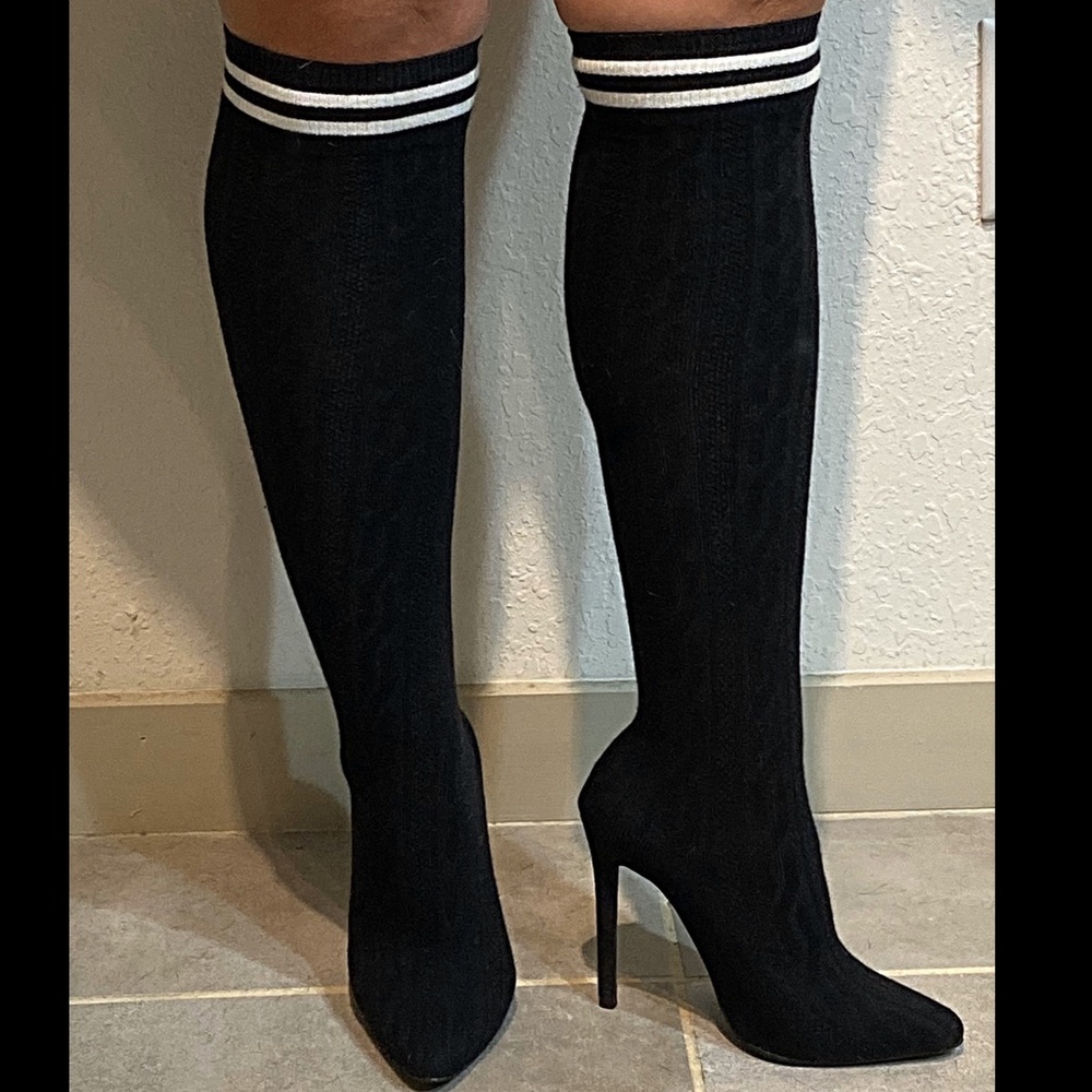 Black Knee High Sock Heels